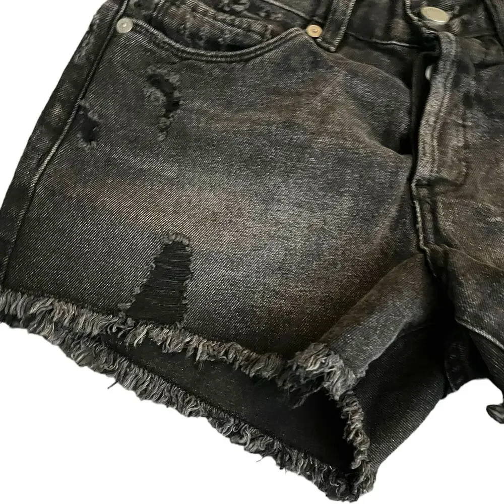Blank NYC Shorts Womens 26 Washed Black Distressed Denim Mid Rise Button Fly NWT - Picture 6 of 16